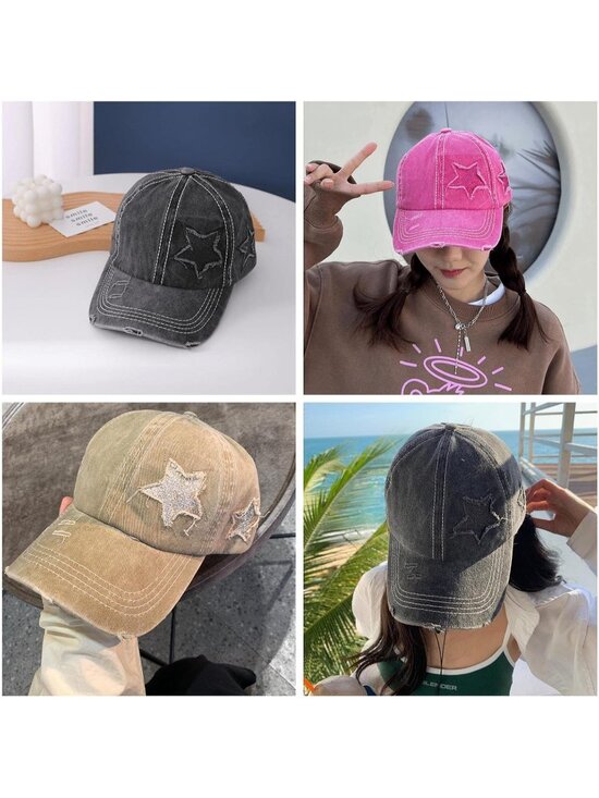 〽️Women\'s Star Black High Ponytail Baseball Cap Trucker Bad Hair Day Adjustable main image 7